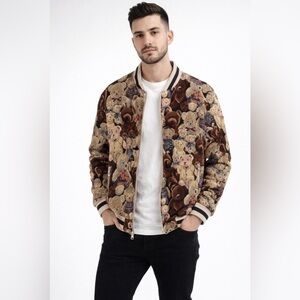 V.I.P Collection Teddy Bear Tapestry Bomber Jacket Size L  NWT